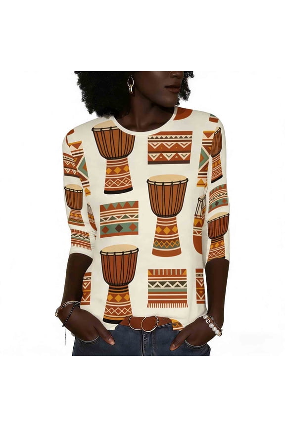 Womens African Print Tops Long Sleeve Kente Dashiki Shirts Tribal Pattern Ethnic Cultural Black History Tees 2026 Spring Summer Limited-time offer