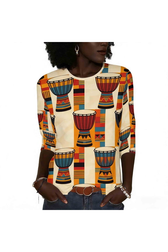 Womens African Print Tops Long Sleeve Kente Dashiki Shirts Tribal Pattern Ethnic Cultural Black History Tees 2026 Spring Summer Limited-time offer