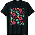 thumbnail image 1 of Womens Alien Weed Pizza Donut Food Heart Pattern Cool Stoner Gifts T-Shirt Black 2X-Large, 1 of 3
