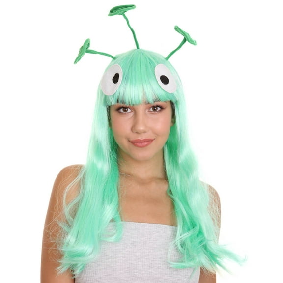 Womens Aliens Wig with 3 Antennaes | Green TV/Movie Wigs | Premium Breathable Capless Cap