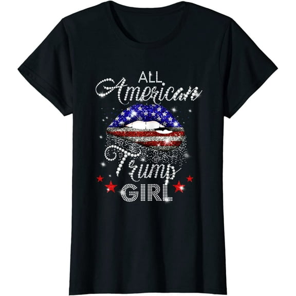 Womens All American Trump Girl T-shirt Casual Graphics Tops Summer Gift Tee Black X-Large