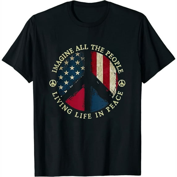 Womens All The People Imagine Living Life In Peace Hippie T Shirt Black 2X-Large