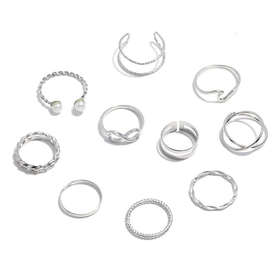 Womens Alloy Ring Set Pearl Retro Rings Fashion Jewelry Accessories Everyday Wearable Special Occasions Silver