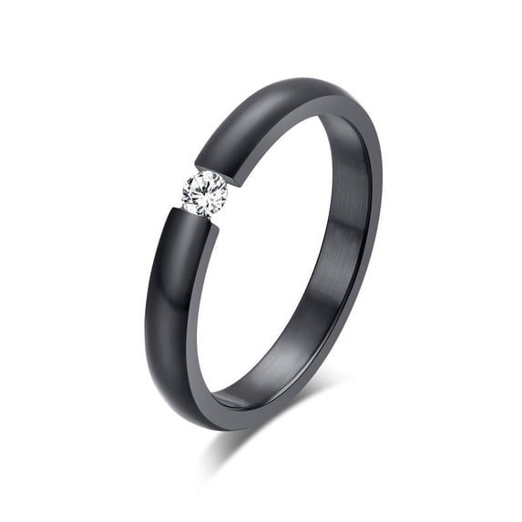 Womens Alloy Ring with Single Diamond Artificial Gemstone Inlay Fashion Jewelry European and American Ring Women's Gift Black Silver Rose Gold and Gold