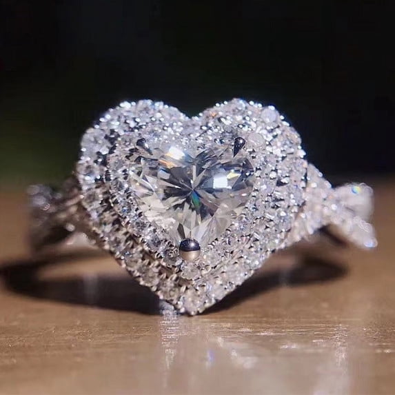 Womens Alloy Ring With White Crystal Heart Design Electroplated Fashion Jewelry Accessory With Crystal Sparkle