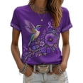 thumbnail image 1 of Womens Alzheimer'S Awareness Floral & Hummingbird Print Tops Purple Ribbon Short Sleeve Alzheimer'S Awareness Support Crew Neck T Shirts For Women, 1 of 3