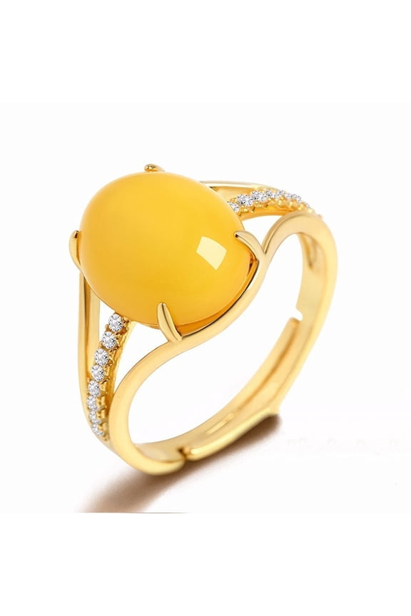 Womens Amber Beeswax Ring Adjustable Platinum Plated Gold Tone Elegant Fashion Jewelry Statement Gift For Hers