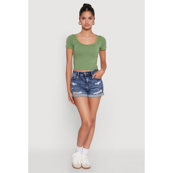 Womens Ambiance Classic Fit Scoop Neck Short Sleeve Cropped Tee