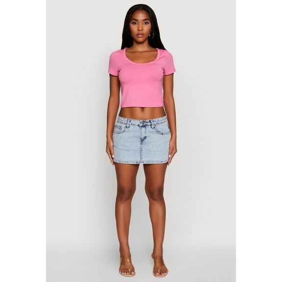 Womens Ambiance Classic Fit Scoop Neck Short Sleeve Cropped Tee