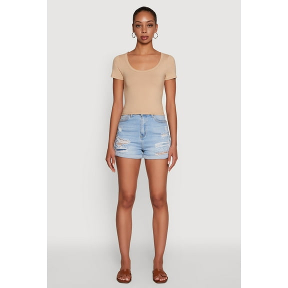 Womens Ambiance Classic Fit Scoop Neck Short Sleeve Cropped Tee