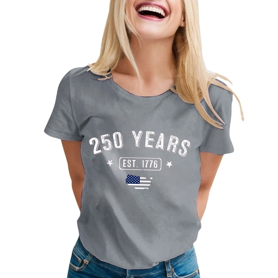 Womens America 250 Shirt 250 Anniversary Usa Flag 1776-2026 250th Birthday T-Shirt Crew Neck Lightweight America Pullover Streetwear