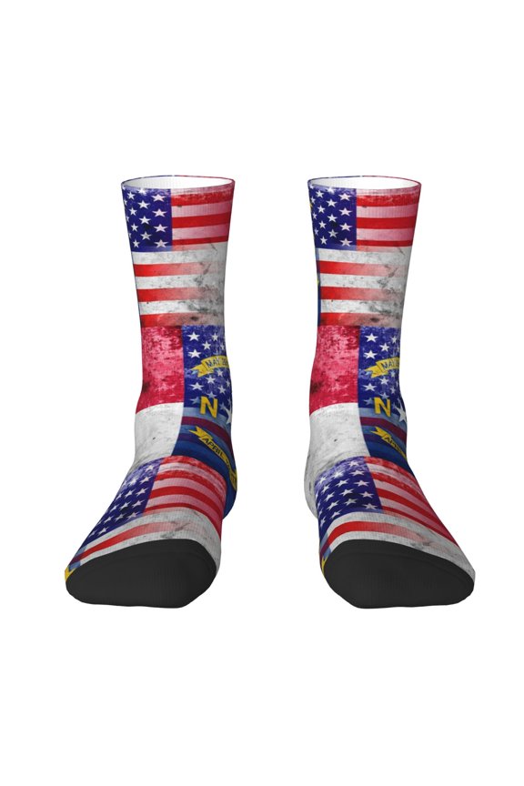 Womens America-Carolina Flag Painted Dress Crew Socks Colorful Novelty Socks