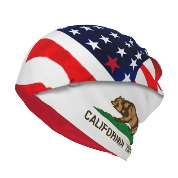 Womens America Flag And California Flag Slouchy Beanie Cap Headwear Hat Turban
