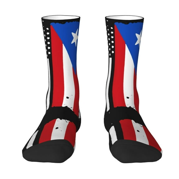 Womens America Puerto-Rico Flag Dress Crew Socks Colorful Novelty Socks