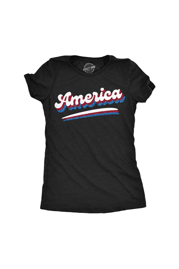 Womens America Retro Glitter T Shirt Cool Patriotic Fourth Of July Party Tee for Ladies Womens Graphic Tees