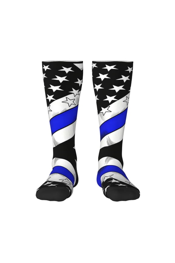 Womens America Thin Blue Line Flag Art Knee High Socks Comfy Thermal Boot Long Socks