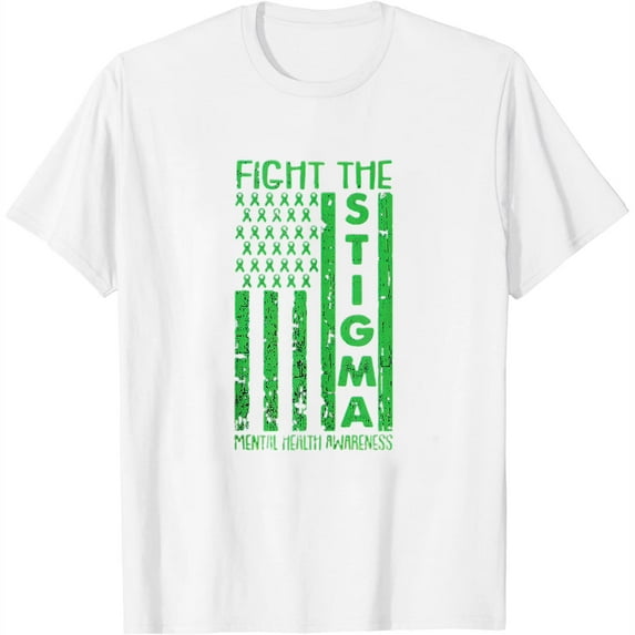 Womens American Flag Mental Health Awareness Green Ribbon Patriotic T Shirts White Large
