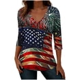 thumbnail image 1 of Womens American Flag Shirt 4th of July 3/4 Sleeve T Shirts Dressy V Neck Tunic Tops Patriotic Graphic Tees Dressy Casual Loose Fit Blouses, 1 of 7