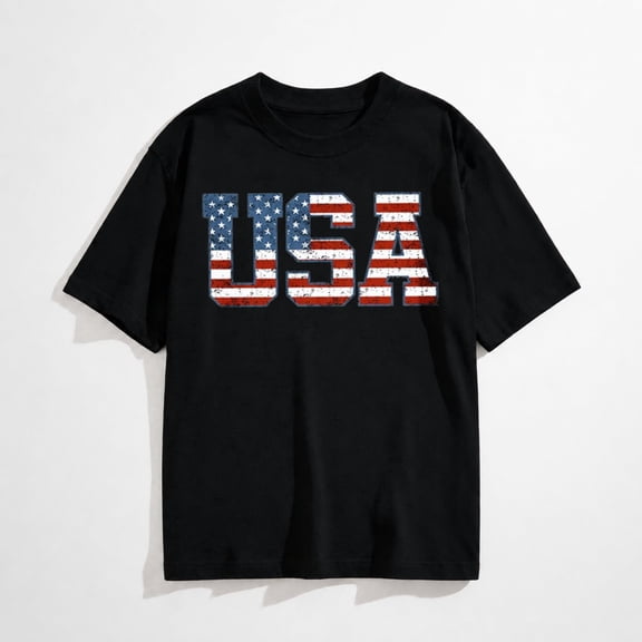 Womens American Flag Shirt USA Patriotic Crew-Neck T-Shirt 4th of July Short Sleeve Tee