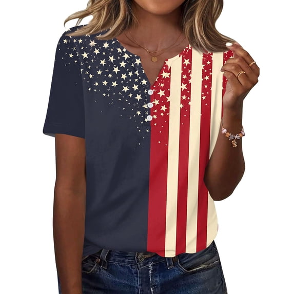 Womens American Flag Stars Stripes Shirts 4th of July Patriotic Button Shirt Memorial Day Short Sleeve Blouse USA Flag Casual Tops