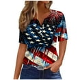 thumbnail image 1 of Womens American Flag T Shirt USA Star Stripes Fourth July Tee Shirts Button-up V Neck Short Sleeve Tunic Tops Fashion Butterfly Graphic Tunic T-Shirt Independence Day Patriotic Tees Blouses, 1 of 5