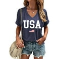 thumbnail image 1 of Womens American Flag T-Shirts 4th of July Shirts Patriotic Independence Day Tops (L,V Navy), 1 of 1