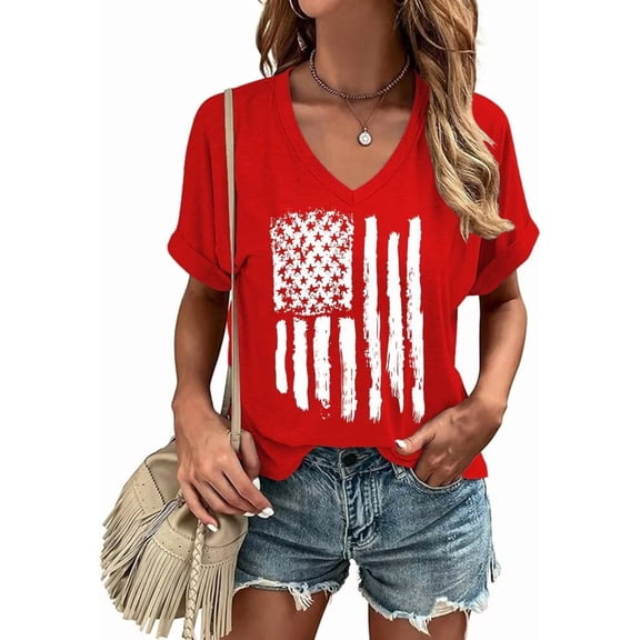 Womens American Flag T-Shirts 4th of July Shirts Patriotic Independence Day Tops (M,V1 Red)