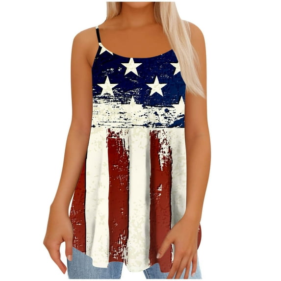 Womens American Flag Tank Tops Sleeveless Spaghetti Straps Flowy Shirts Casual Summer 4th of July Retro Blouses
