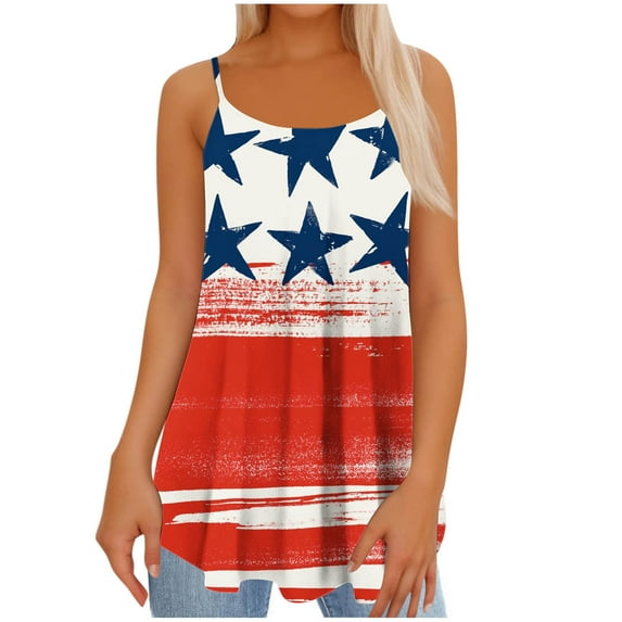 Womens American Flag Tank Tops Sleeveless Spaghetti Straps Flowy Shirts Casual Summer 4th of July Retro Blouses