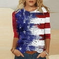 thumbnail image 1 of Womens American Flag Tee Shirt 4th of July Womens Shirt Red White and Blue T-Shirt Memorial Day Tee Shirt Women's Fashion Tees Casual Crewneck 3/4 Sleeve Loose T Shirt Ladies Blouses Shirts, 1 of 5