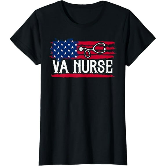 Womens American Flag VA Nurse Patriotic 4th of July Vintage T-Shirt