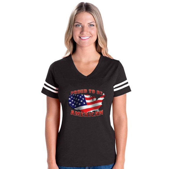 Womens American Proud To Be US Flag Football V-Neck T-Shirt