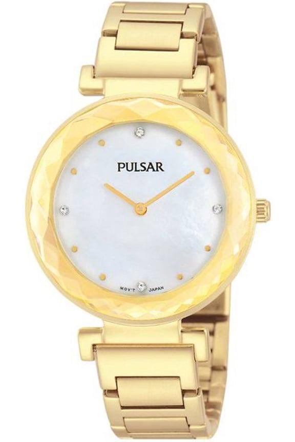 Womens Analog Stainless Watch - Gold Bracelet - Pearl Dial - PM2080