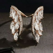 Womens Angel Wing Ring Alloy Electroplated Gemstone Inlaid Elegant Fashion Jewelry Gift For Her Rose Gold Tone Luxe