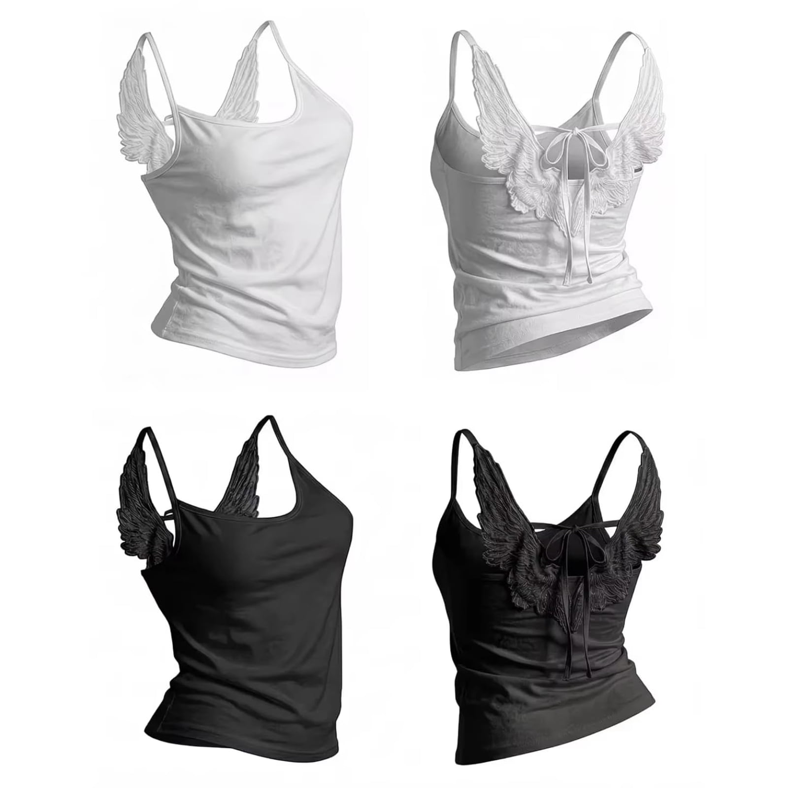 Womens Angel Wings Tank Tops Open Back Lace-Up Camisole Top, Women