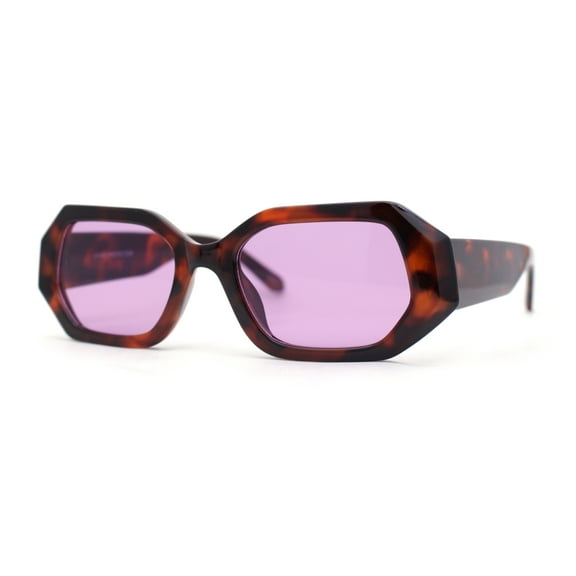Womens Angular Bevel Narrow Clout Mod Plastic Sunglasses Tortoise - Purple