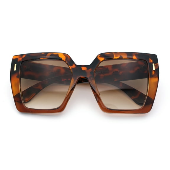 Womens Angular Squared Rectangle Oversized Horn Rim Thick Plastic Sunglasses Tortoise Brown - Brown