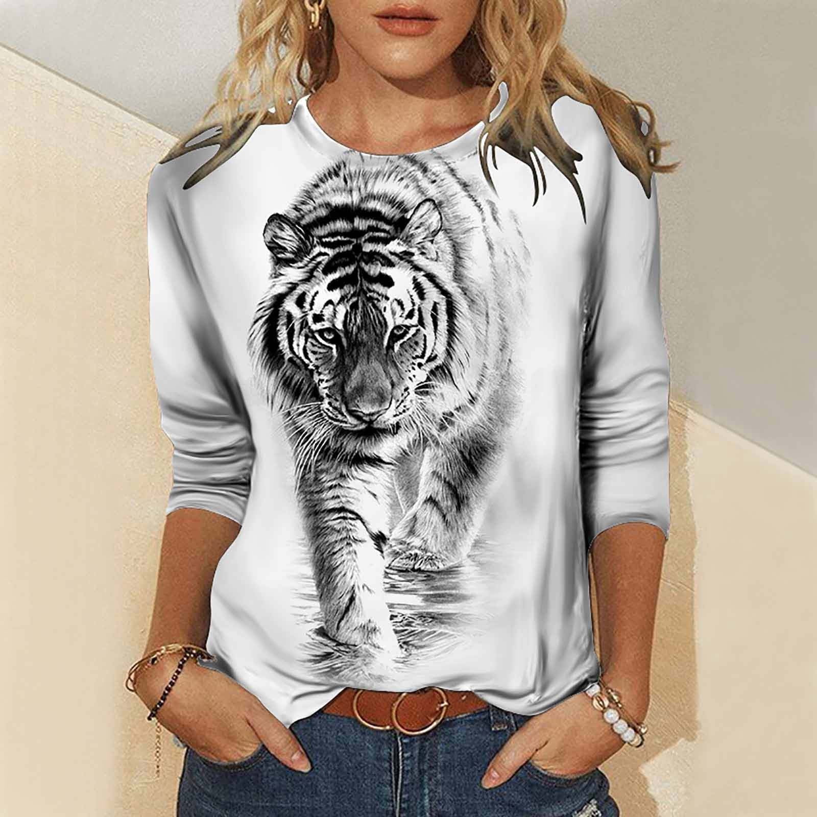 Womens Animal Graphic T Shirt Novelty Tiger Leopard Print Tees 3/4 Sleeve  Trendy Tops Summer Round Neck Blouses - Walmart.com