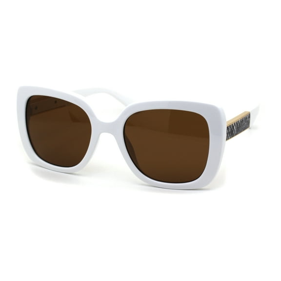 Womens Animal Print Arm Mod Rectangular Plastic Sunglasses White Snake Skin Brown