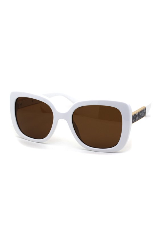 Womens Animal Print Arm Mod Rectangular Plastic Sunglasses White Snake Skin Brown