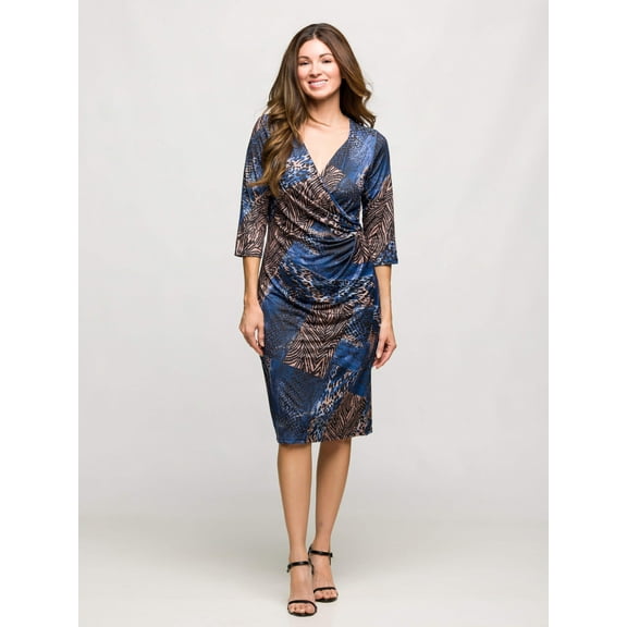 Womens Animal Print Faux Wrap Dress