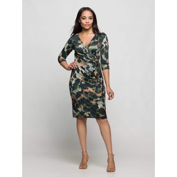 Womens Animal Print Faux Wrap Dress