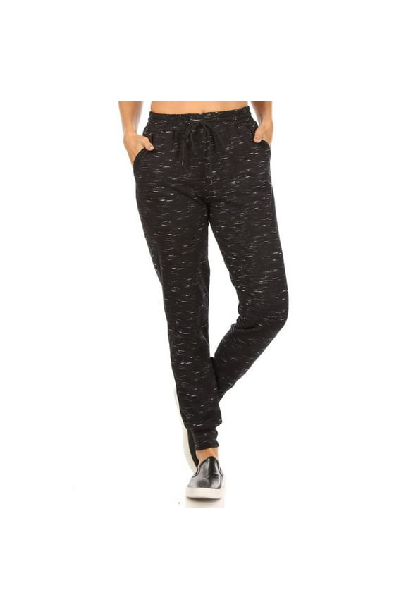 Womens Animal Print Jogger Fleece Lined Drawstring Mid-Rise Casual Bottoms, Black, L