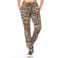 thumbnail image 1 of Womens Animal Print Jogger Fleece Lined Drawstring Mid-Rise Casual Bottoms, Leopard, XL, 1 of 2