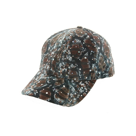 Womens Animal Print Sparkle Fabric Cap - Brown