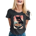 thumbnail image 1 of Womens Anime Cat Ramen Graphic T-Shirts Japanese Funny Graphic Short Sleeve Tees Kawaii Cat Anime Gifts Tops, 1 of 3