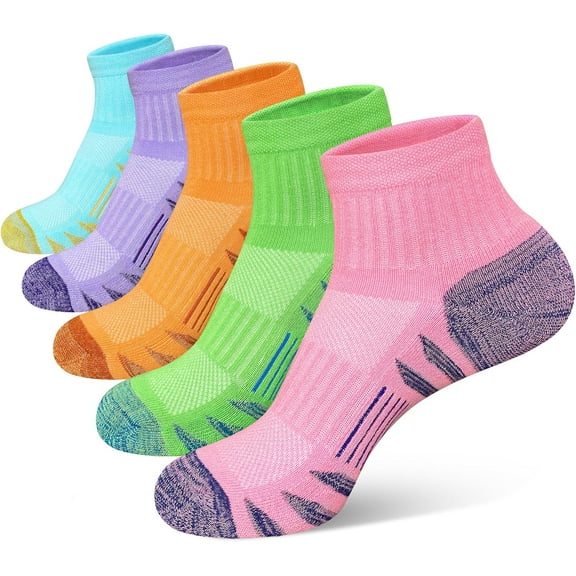 Womens Ankle Anti-blister Thick Cushioned Cotton Wicking Hiking Athletic Running Socks 5 Pairs