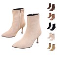 thumbnail image 1 of Womens Chic Ankle Booties Pointed Toe Stiletto Heel Shoes Side Zip Faux Suede Fashion Short Party Evening Date Night Office Daily Wear Boots, 1 of 10