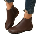 thumbnail image 1 of Womens Ankle Boots Casual Round Toe Splice Vintage Soft Leather Zip up Short Booties Comfy Nonslip Flat Heel Dress Boots Coffee Size 6, 1 of 6