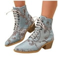 thumbnail image 1 of Womens Ankle Boots Elegant Floral Embroidery Stacked Heel Lace up High Top Pointed Toe Dressy Fall Booties, 1 of 7